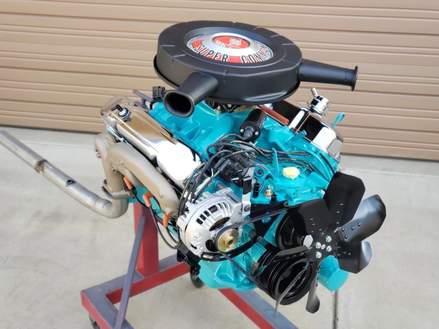 V8 engine on a stand, Super Commando.