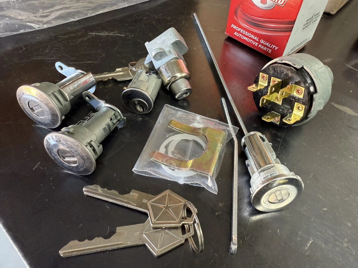 Car ignition lock set and keys.