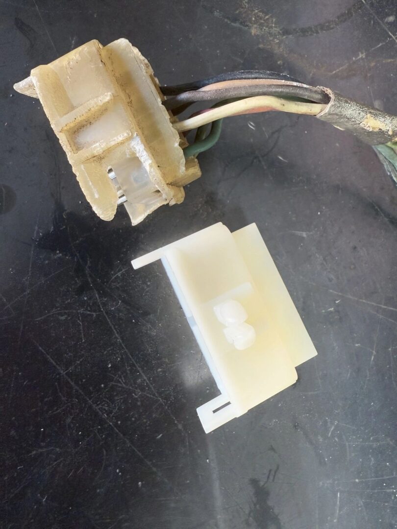 Electrical connector with wires on surface.